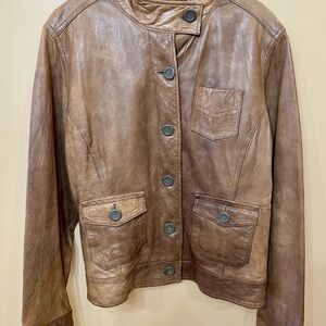GAP Women’s Genuine Leather Jacket Brown Utility Button Front NWT XL Classic
